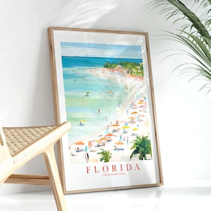 Florida Travel Poster Sunshine State Print Retro Pink Orange Teal Beach Landscape Painting Dorm Kitchen Bedroom Instant Download image 6