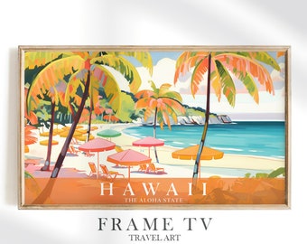 Hawaii Travel Art for Samsung Frame TV, Aloha State Orange Pink Beach Coastal Tropical Ocean, Digital Download