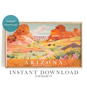 Arizona Frame TV Travel Art, Retro Grand Canyon State Painted Desert ...
