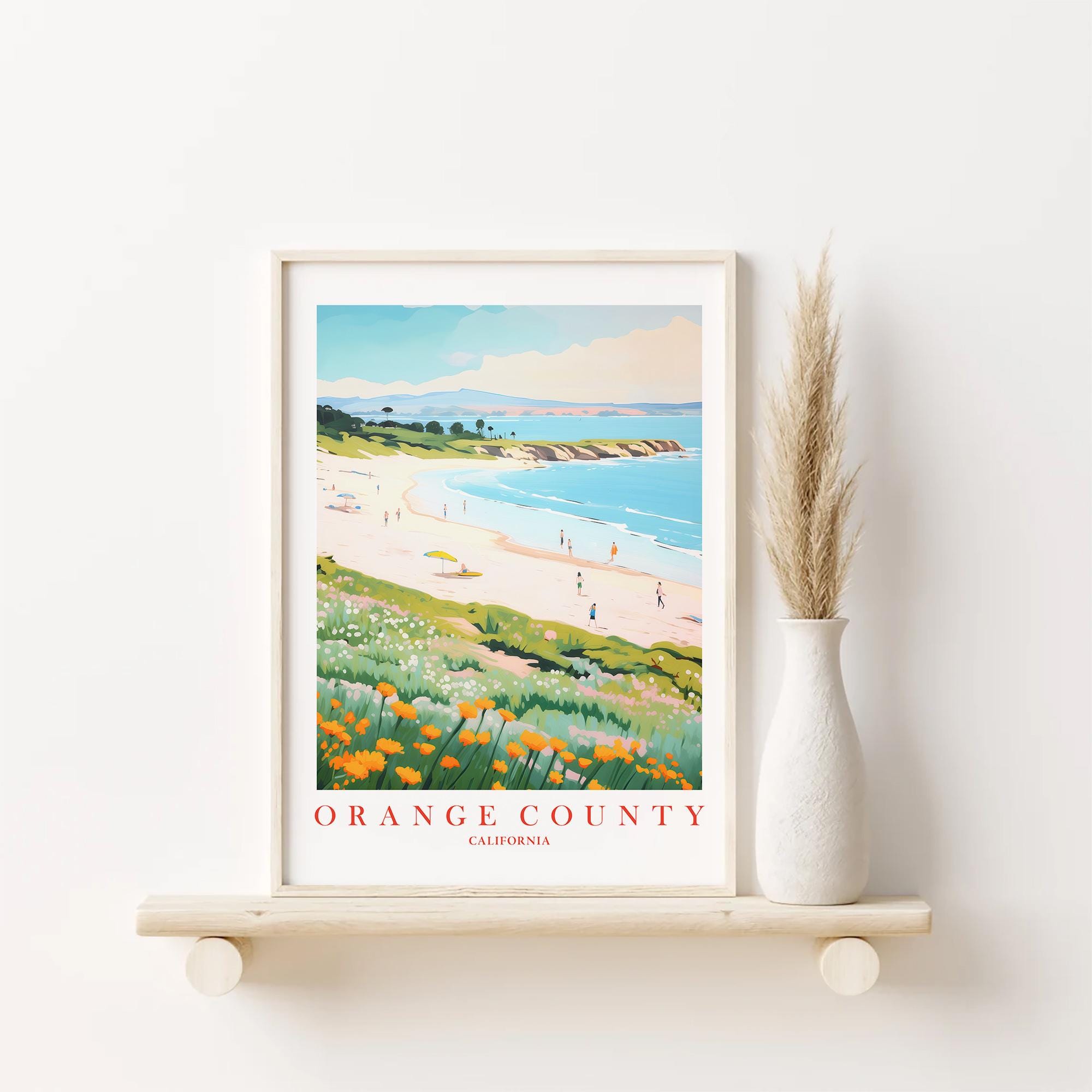 Orange County Poster Retro Pink Teal Orange, California Coast Print ...