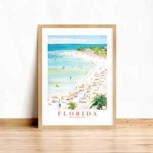 Florida Travel Poster Sunshine State Print Retro Pink Orange Teal Beach Landscape Painting Dorm Kitchen Bedroom Instant Download