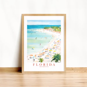 Florida Travel Poster Sunshine State Print Retro Pink Orange Teal Beach Landscape Painting Dorm Kitchen Bedroom Instant Download image 1