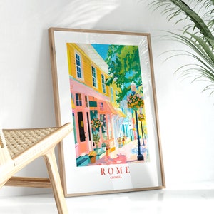 Roma Georgia Travel Print GA Regalo Verde Teal Naranja Rosa Cartel Retro Pintura de Paisaje, Arte de pared imprimible