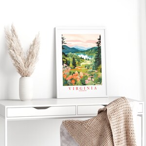 Affiche de voyage rétro Virginie, Old Dominion State impression vacances affiche montagnes peinture rivière Shenandoah, téléchargement immédiat image 6