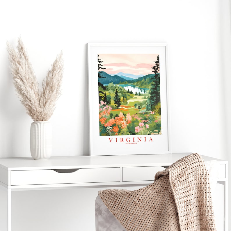 Affiche de voyage rétro Virginie, Old Dominion State impression vacances affiche montagnes peinture rivière Shenandoah, téléchargement immédiat image 6