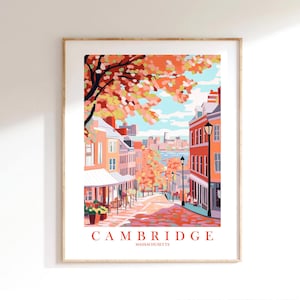Cambridge Print, Massachusetts Travel Poster MA Wall Art Charles River Cityscape Skyline Dorm Picture Graduation Gift, Digital Download