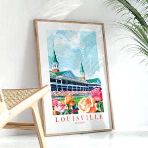 ルイビル ケンタッキー 旅行プリント KY お土産 ギフト グリーン ティール オレンジ ピンク 絵 レトロ ポスター 印刷可能な壁アート