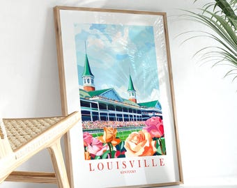 Louisville Kentucky Travel Print KY Souvenir Gift Green Teal Orange Pink Picture Retro Poster, Printable Wall Art