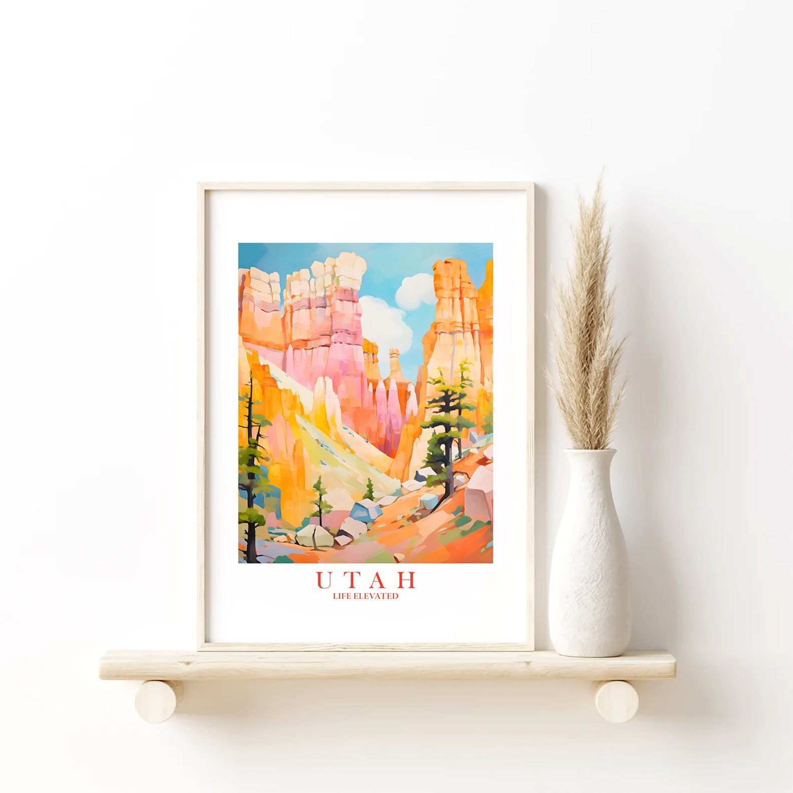 Utah Print Travel Poster Retro State Painted Desert Red Rocks Print Motto Scenery Landscape Picture Kitchen Bedroom Bathroom Dorm, DOWNLOAD
