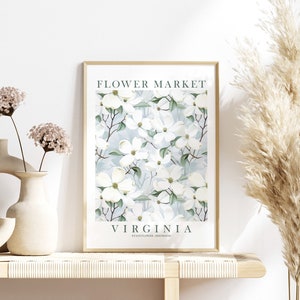 Virginia State Flower Dogwood Print Ivory Green Blue Floral Wildflower Wall Art VA Flower Market Poster Instant Download image 6