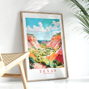 Texas Retro Travel Poster Lone Star State Print Pink Orange Teal Motto Palo Duro Landscape Painting Dorm Kitchen Bedroom Instant Download