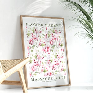 Massachusetts State Flower Market Mayflower Pink Floral Botanical Wall Art Watercolor Mass Printable Poster Instant Download