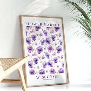 Wisconsin Violet State Flower Print Purple Green Floral Wildflower Wall Art Wisconsin Flower Market Poster Instant Download