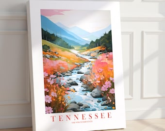 Tennessee Print Travel Poster Canvas Wall Art, Ready to Gift TN Painting