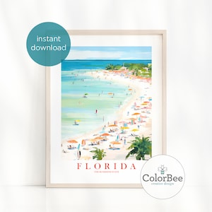 Florida Travel Poster Sunshine State Print Retro Pink Orange Teal Beach Landscape Painting Dorm Kitchen Bedroom Instant Download image 2