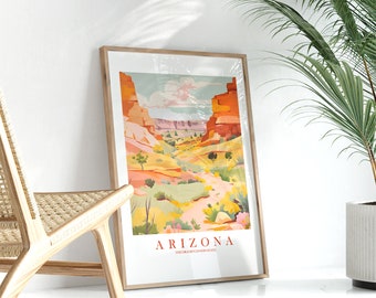 Arizona Print Travel Poster Retro State Grand Canyon Painted Desert Print Motto Scenery Landscape Picture Kitchen Bedroom Bathroom Dorm