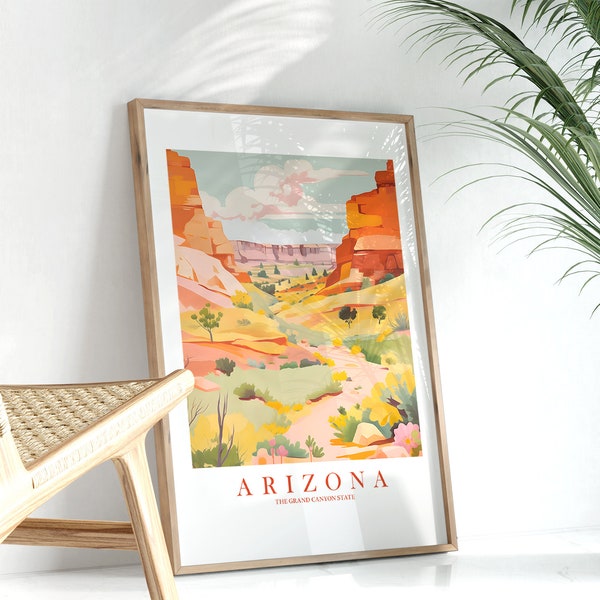 Arizona Print Travel Poster Retro State Grand Canyon Painted Desert Print Motto Scenery Landscape Picture Kitchen Bedroom Bathroom Dorm