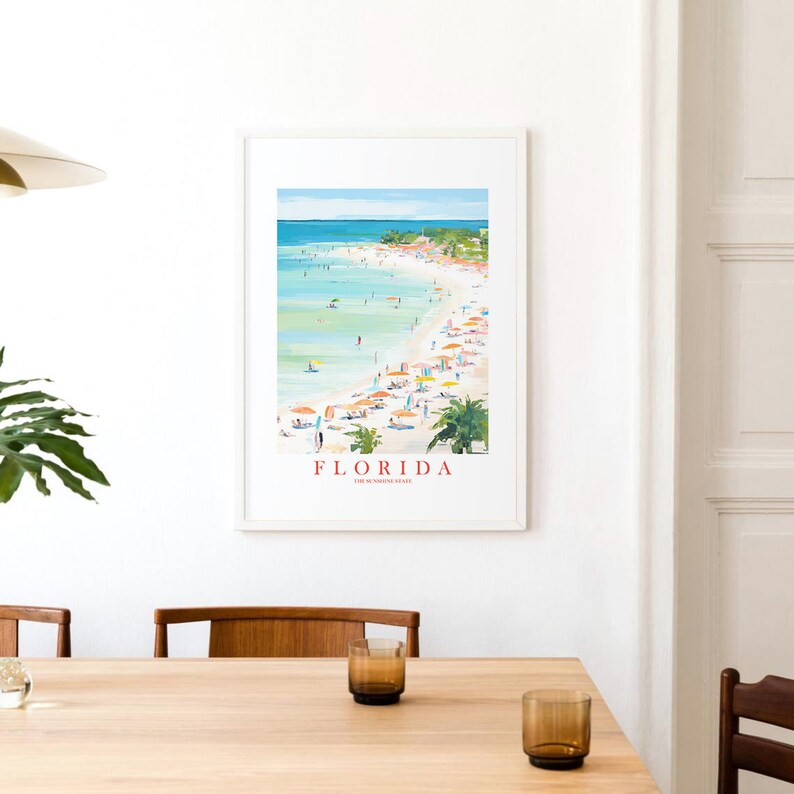 Florida Travel Poster Sunshine State Print Retro Pink Orange Teal Beach Landscape Painting Dorm Kitchen Bedroom Instant Download image 7