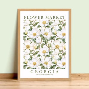Georgia Cherokee Rose State Flower Print Marfil Amarillo Verde GA Floral Botanical Wall Art Flower Market Cartel DESCARGA INSTANTE