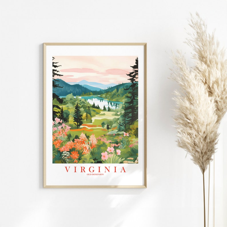 Affiche de voyage rétro Virginie, Old Dominion State impression vacances affiche montagnes peinture rivière Shenandoah, téléchargement immédiat image 5
