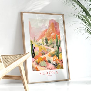 Sedona Reise Poster Retro Zustand Arizona Bild Gemalt Wüste Druck Landschaft Landschaft Aquarell Malerei Wohnheim Schlafzimmer, Printable