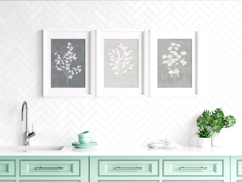 Wildflower Print Set Floral Wall Art, Gray Neutral Posters, Botanical Prints, Bedroom Bathroom Kitchen Prints, Instant Download image 6