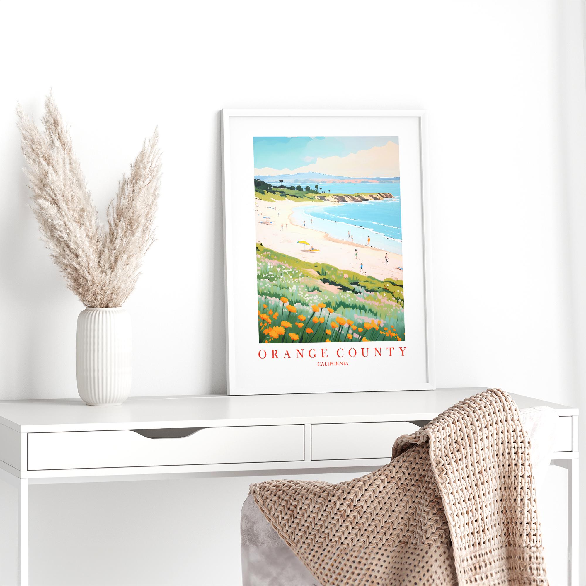 Orange County Poster Retro Pink Teal Orange, California Coast Print ...