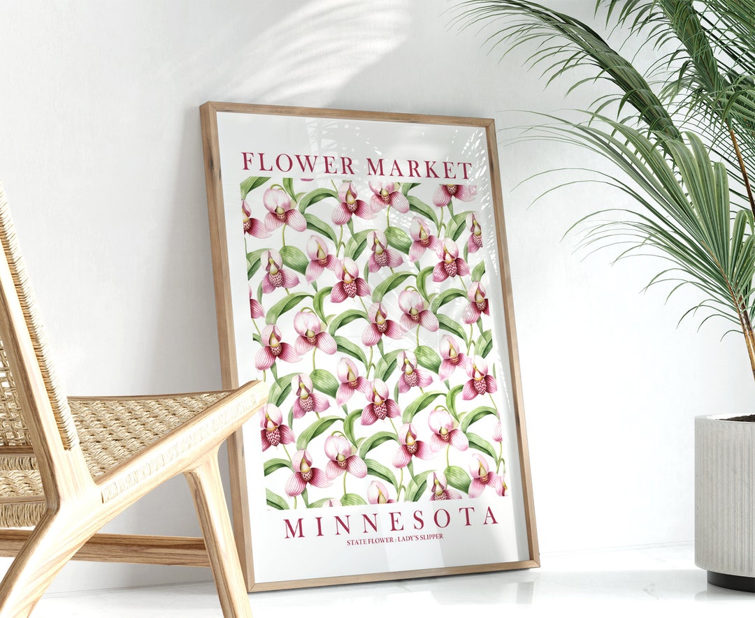 Minnesota Lady's Slipper State Flower Market Decor Bedroom Poster Pink ...