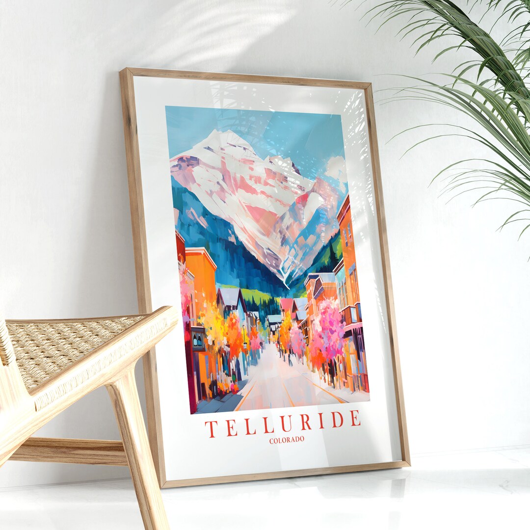 Telluride Travel Poster Colorado State Print Retro Pink Orange Teal ...