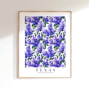 Texas Mountain Laurel Flower Poster, Purple Floral Home Decor Print Housewarming State Mother&#39;s Day Gift, Printable Wall Art