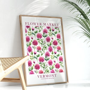 Vermont Red Clover State Blumendruck Rosa Rot Grün Blumen Wildblumen Wandkunst VT Blumenmarkt Poster Sofortiger Download