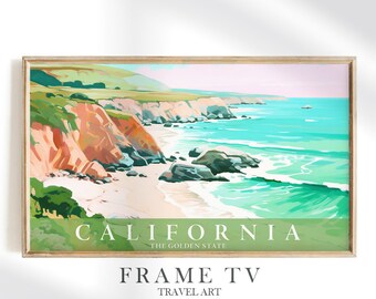 Frame TV California Coastal Travel Poster for TV, Big Sur Pacific Coast CA Neutral Turquoise Green, Samsung Screensaver, Digital Download