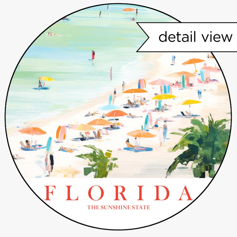 Florida Travel Poster Sunshine State Print Retro Pink Orange Teal Beach Landscape Painting Dorm Kitchen Bedroom Instant Download image 3