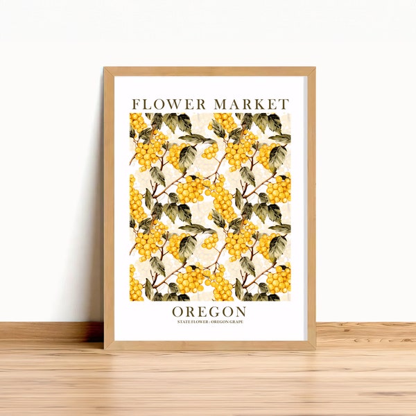 Oregon Grape State Flower Print Yellow Floral Wildflower Wall Art Oregon Flower Market Poster Instant Download