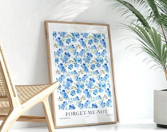 Forget Me Not Print Blue Floral Botanical Wall Art Flower Meaning Watercolor Flower Market Poster Instant Download