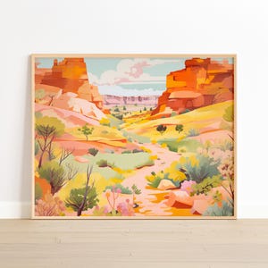 Arizona Print Horizontal Wall Art, Wide Sedona Painting, Above Sofa AZ Art Print Large Desert Poster Red Rock Canyon Printable Download