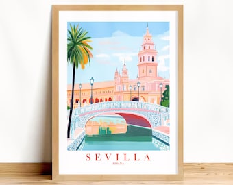 Sevilla Espana Travel Print, Seville Spain Digital Poster Spanish City Decor Mediterranean Aesthetic, Printable Wall Art Download