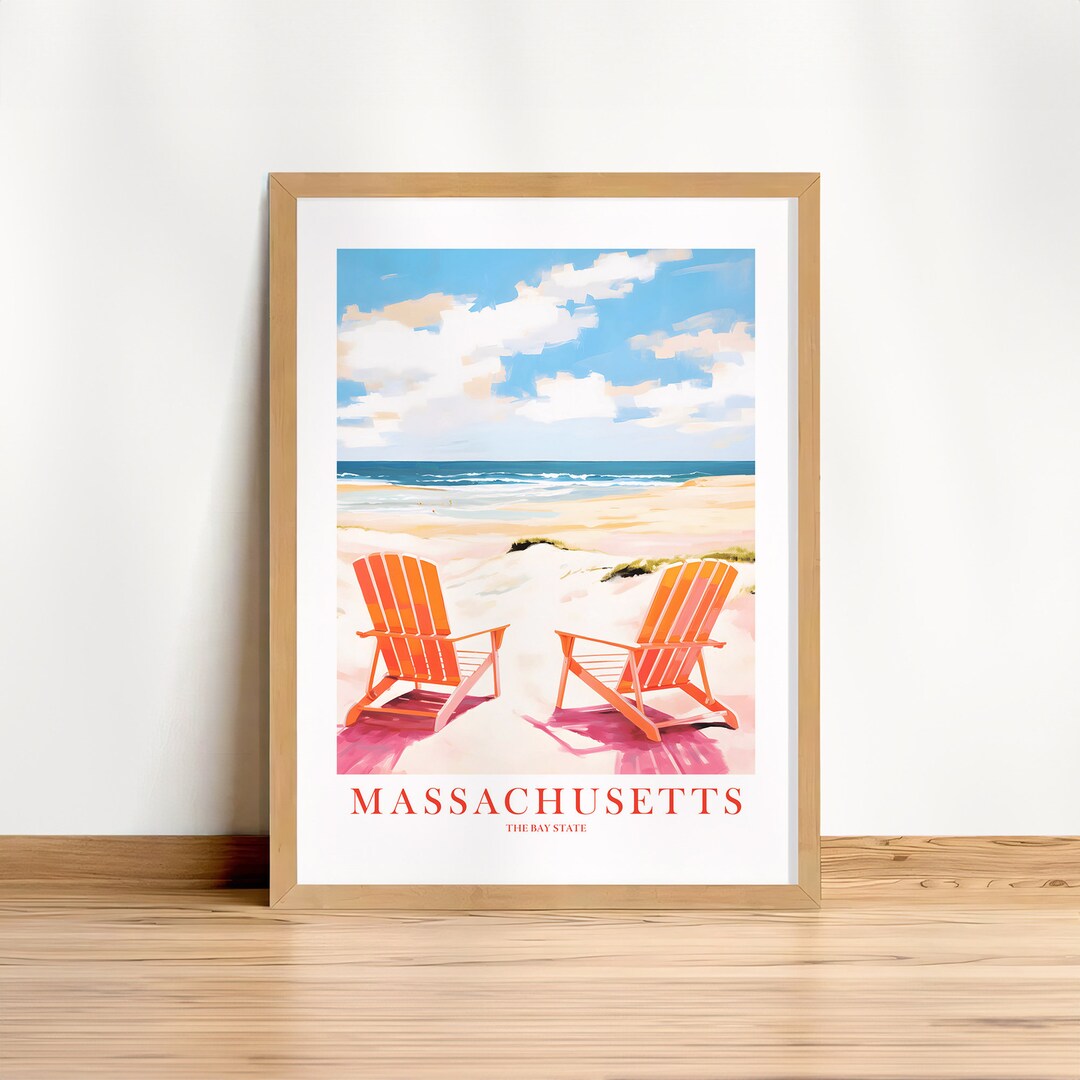 Massachusetts Pink Orange Retro Travel Poster Bay State Print Motto ...