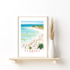Florida Travel Poster Sunshine State Print Retro Pink Orange Teal Beach Landscape Painting Dorm Kitchen Bedroom Instant Download image 5