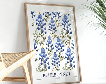 Bluebonnet Flower Meaning Bravery, Sacrifice, Pride Texas State Flower Print Botanical Art Bedroom Poster Bathroom Decor INSTANT DOWNLOAD