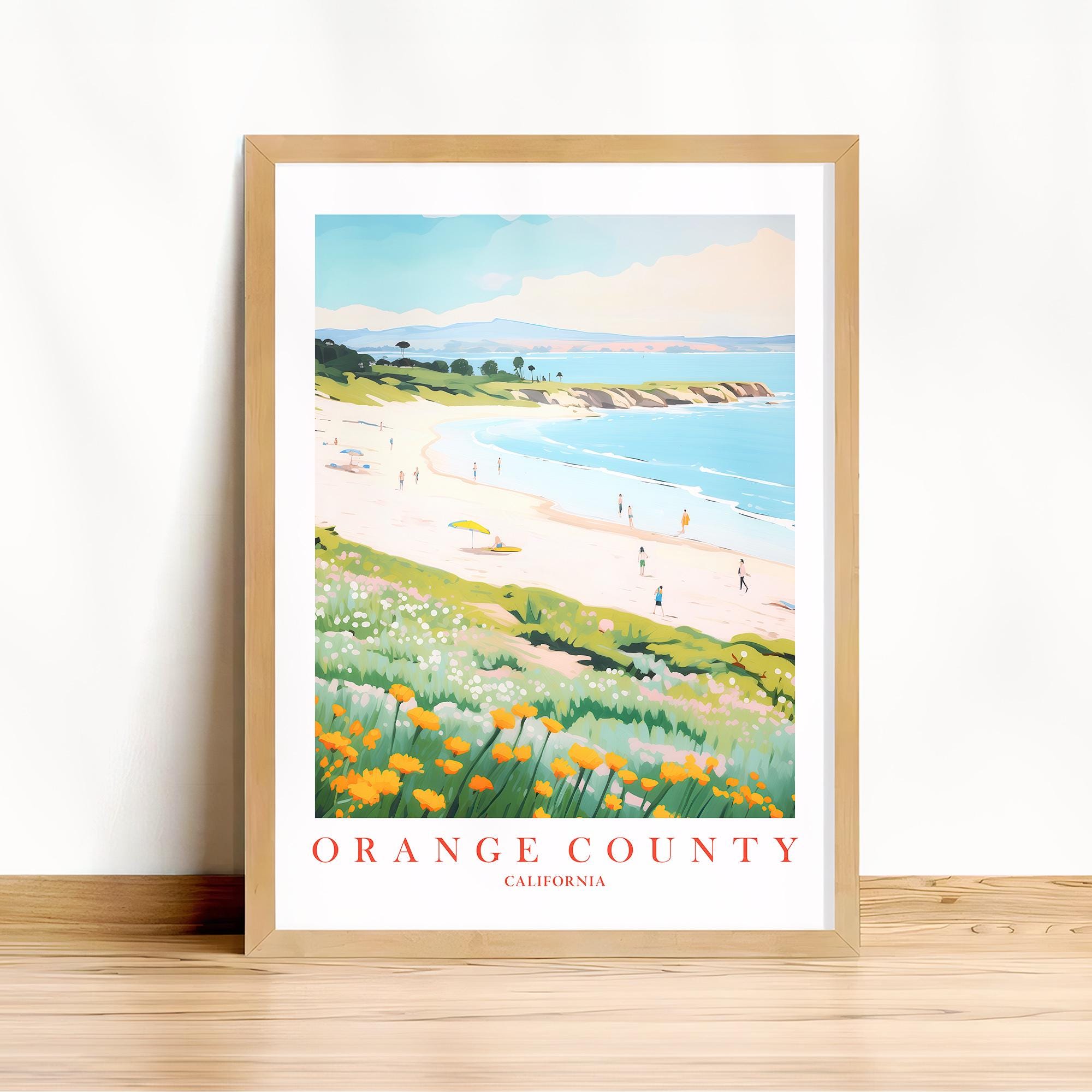 Orange County Poster Retro Pink Teal Orange, California Coast Print ...