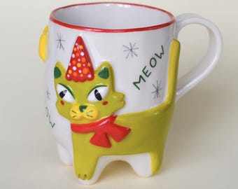 Regalos personalizados para inauguración de la casa, taza de gato kawaii, taza de cerámica hecha a mano, taza de gato pintada a mano, taza de café, regalos para amantes del café, amantes de los gatos