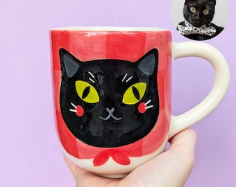 Hand-Drawn Style Ceramic Coffee Cup, Personalized Cat Mug, Custom Cat Coffee Cup, Coffee Mug, Personalized Cat Portrait, Pet Memorial Gift