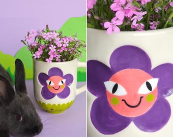 Taza de cerámica hecha a mano con decoración floral, taza de café y té con diseño floral, taza de café de cerámica hecha a mano, taza de cocina única, taza de té con diseño floral, regalo para ella