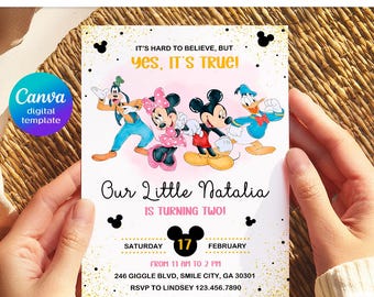 Mickey mouse birthday invite, Printable mickey Boy Girl Birthday Invitation, editable birthday party invite template