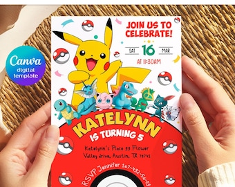 Printable Birthday Invitation, b-day invite, editable invitation, anime birthday invite, Instant Download