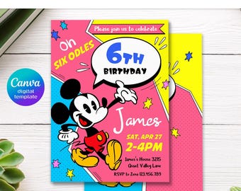 Mickey mouse birthday invite, Printable mickey Boy Girl Birthday Invitation, editable birthday party invite template