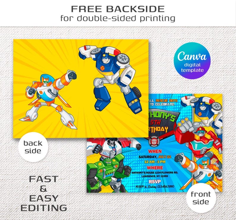 Printable Rescue Bots Birthday Invitation, Optimus Prime Invite ...