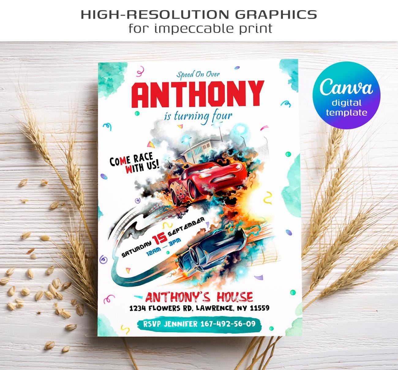 as.  Cars Invitation, Lightning Mcqueen Invite, Printable