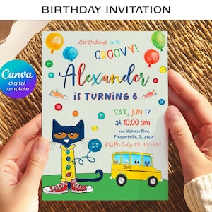 printable Pete the Cat Birthday Party Invitation, Editable Pete the Cat Invite, Party Invite Template, boy girl birthday